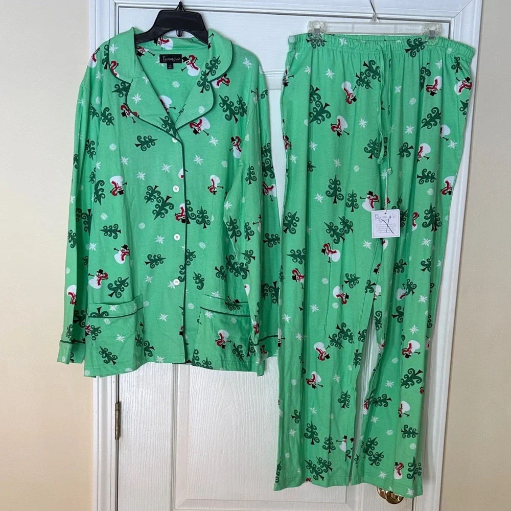 Pajamagram Womens Christmas Pajamas Set Green Holiday Large NWT - Picture 1 of 13